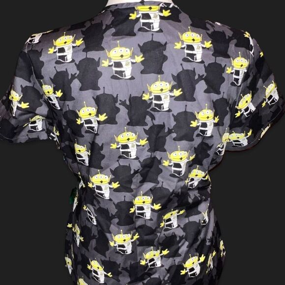 NWT Scrubstar Pixar Toy Story "Alien Madness" Print Women's Mock Wrap Scrub Top - Picture 5 of 5